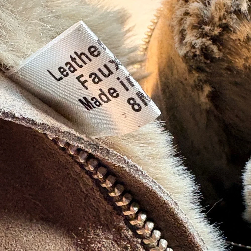 J Slides NYC Winnie Taupe Suede Fur Lined Wedge Heel Boots Women‎ Size 8M Winter
